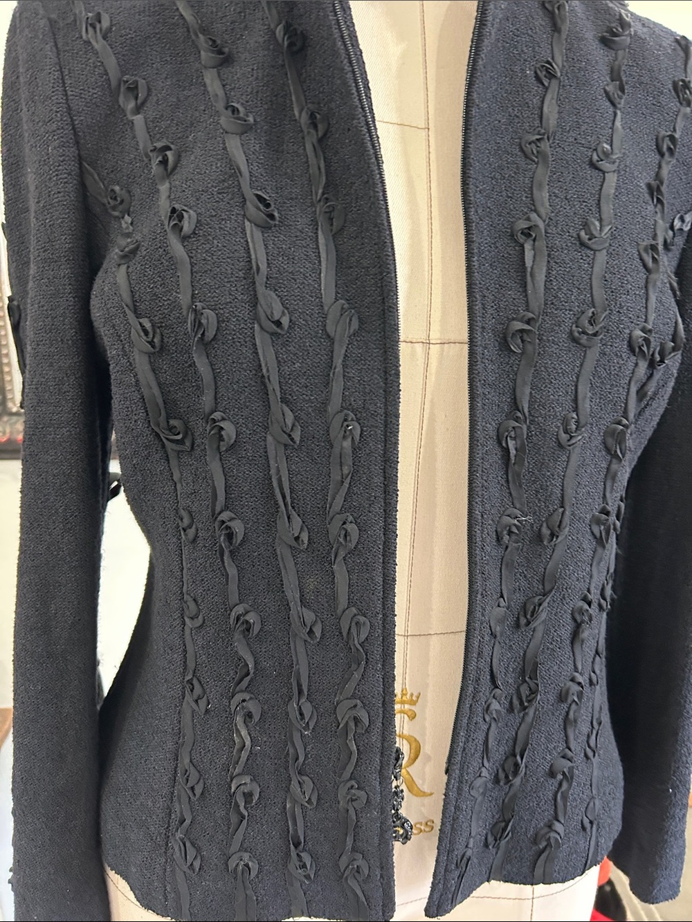 St. John Couture lace up ribbon fashion fit jacket black Size 10 - Picture 8 of 12